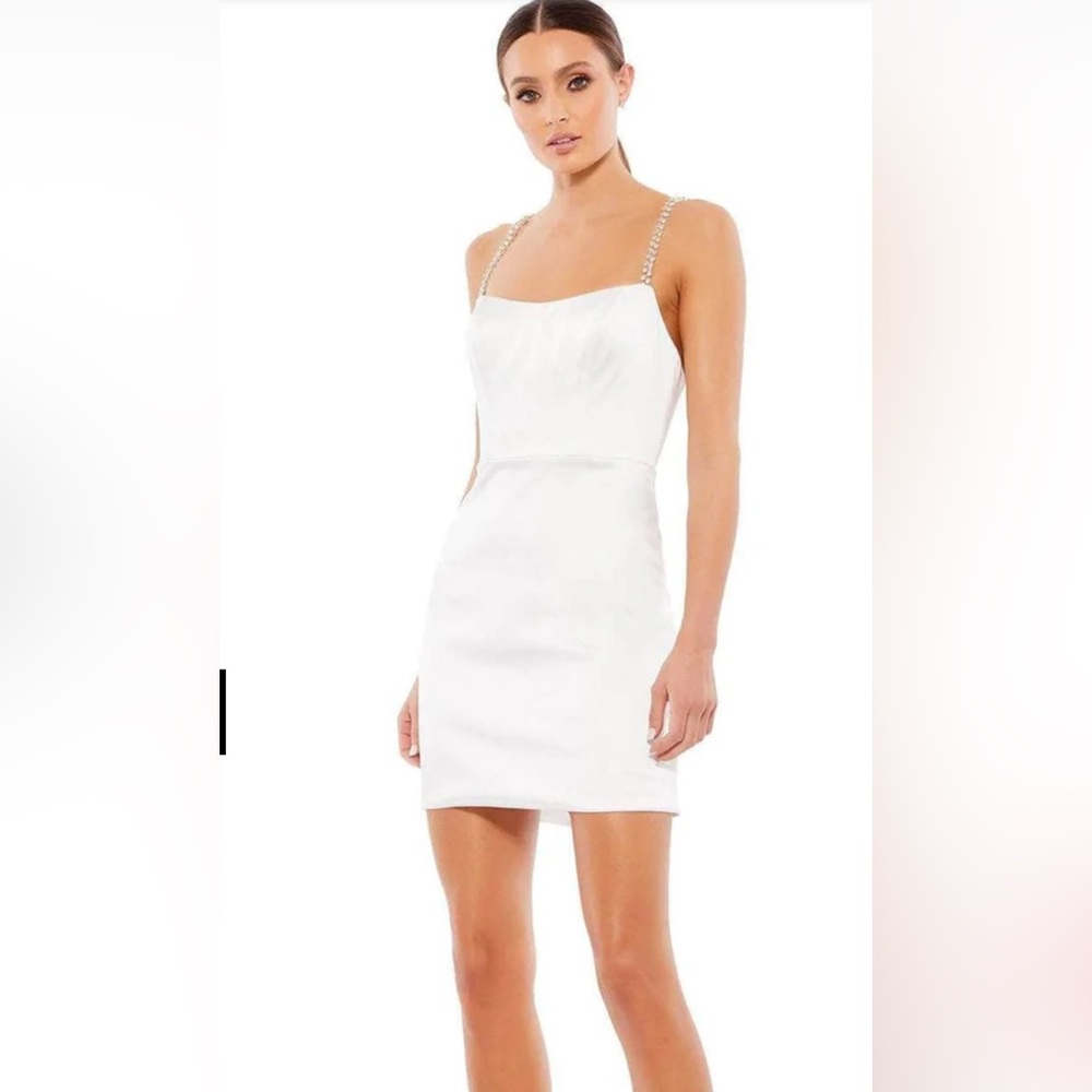 Mac Duggal White  Rhinestone Sheath Dress NWT